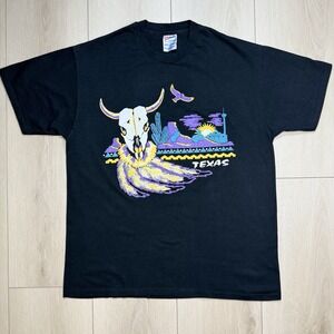 VTG Texas Western Skull Graphic  XL  T-Shirt Single Stitch Hanes USA‎ 90s